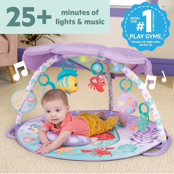 Bright Starts, Disney Baby Die kleine Meerjungfrau Twinkle Trove Spieldecke mit Spielbogen, 25 Minuten Melodien, 6 Spielzeuge enthalten, Neugeborene +
