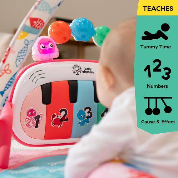 Baby Einstein Ocean Explorers 4-in-1 Spielbogen Baby Spielmatte mit Kick Piano, Musik- & Sprachförderung, Sensorikspielzeug, Lichter & Klänge, Für Neugeborene +, Rosa (Jellyfish Jamboree)