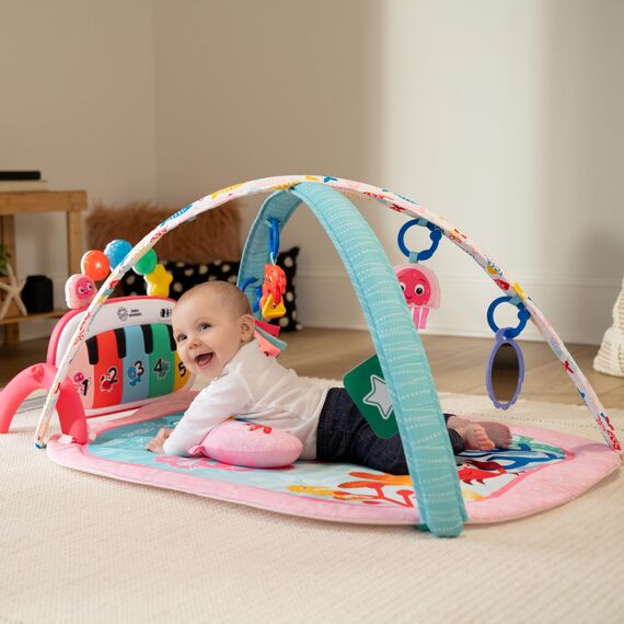 Baby Einstein Ocean Explorers 4-in-1 Spielbogen Baby Spielmatte mit Kick Piano, Musik- & Sprachförderung, Sensorikspielzeug, Lichter & Klänge, Für Neugeborene +, Rosa (Jellyfish Jamboree)