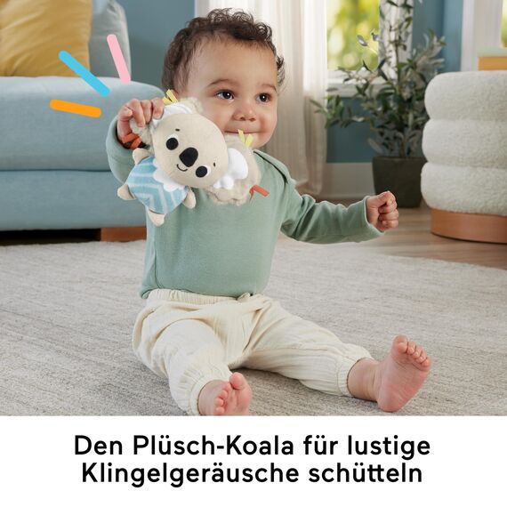 Fisher-Price Simply Senses Sensorische Erlebnisdecke - mit Plüsch-Koala, Spiegel, Rassel, Beißring und knisterndes Spielzeug, maschinenwaschbare Spielmatte, für Neugeborenen, HRB15