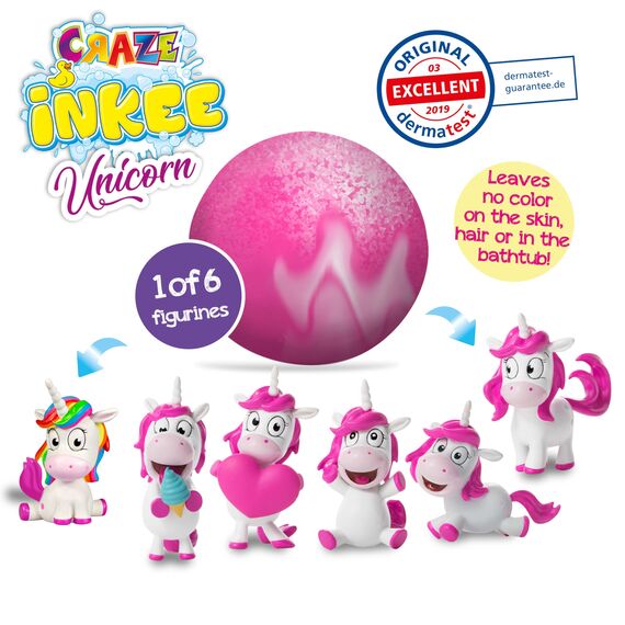 INKEE Unicorn | 8er Set Badebomben Kinder mit Überraschung, Badekugeln 8X 100g mit Einhornfiguren, Pop-Corn Duft