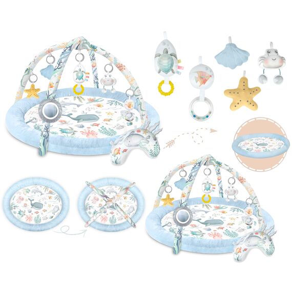 Nukido Spieldecke Mit Spielbogen Baby Spielmatte Babyspieldecke Krabbelmatte Krabbeldecke 7 Spielzeuge Und Kissen Weich Pflegeleicht Ocean Blau