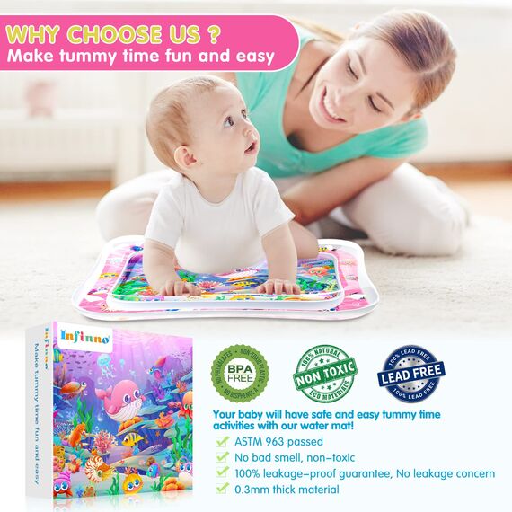Infinno Wassermatte Baby Wasserspielmatte Spielzeug, Spielmatte Baby für 3 6 9 Monate (Rosenpulver)