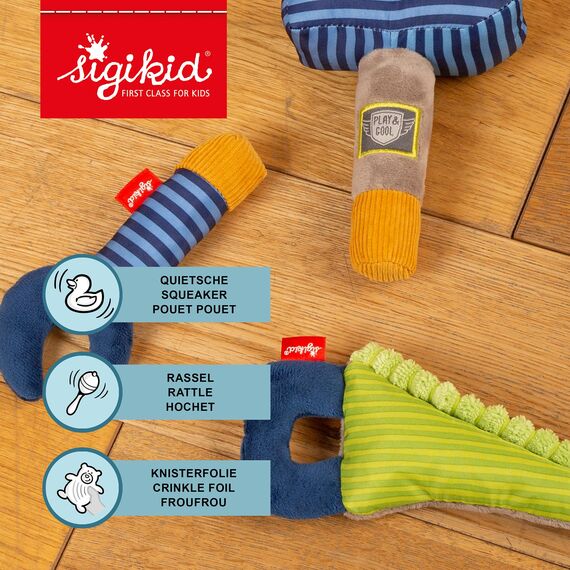 sigikid Baby Rassel & Greiflinge Werkzeug Set Play & Cool - Babyspielzeug Motorik Knisterfolie Quietsche Rassel - Geschenk ab 3 Monaten, waschbar bei 30 °C