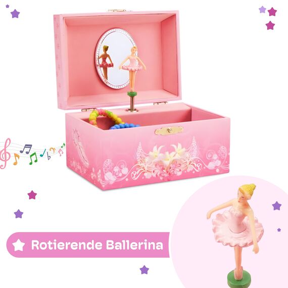 Jewelkeeper - Spieluhr Schmuckkästchen für Mädchen mit drehender Ballerina, Rosa Design - Schwanensee Melodie