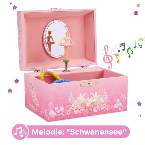 Jewelkeeper - Spieluhr Schmuckkästchen für Mädchen mit drehender Ballerina, Rosa Design - Schwanensee Melodie
