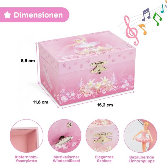 Jewelkeeper - Spieluhr Schmuckkästchen für Mädchen mit drehender Ballerina, Rosa Design - Schwanensee Melodie