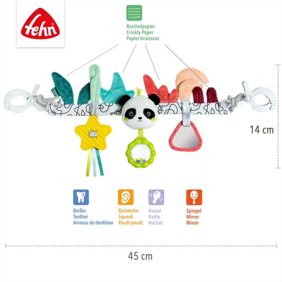 Fehn Kinderwagenkette Panda – Baby Mobile Kette mit Figuren – zum Aufhängen an Kinderwagen, Babyschale, Kinderbett, Spielbogen – für Babys & Kleinkinder