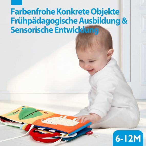 hahaland Stoffbuch Baby Spielzeug ab 0 6 Monate Schwarz Weiß Buch mit Spiegel,Kontrast Stoffbücher 0 Monate Baby Bücher Kinderwagen Spielzeug ab 0 3 6 12 Monate Geschenk für Jungen Mädchen