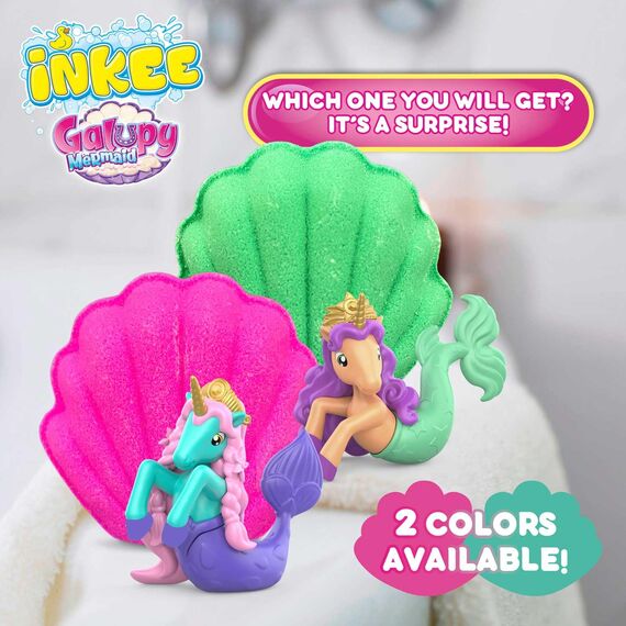 INKEE Surprise GALUPY MERMAID | 3er Pack Badebomben Kinder mit Überraschung, 3x Meerjungfrau Badekugeln kinder mit Zuckerwatte Aroma, Einhorn Spielzeug,