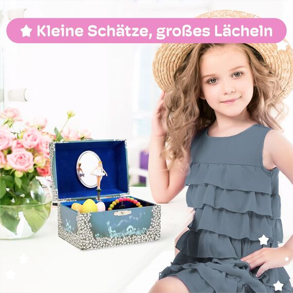 Jewelkeeper Spieluhr Schmuckkästchen - Musikalische Schmuckschatulle für Mädchen mit drehender Fee und Stern Design in Blau und Weiß - Schwanensee Melodie