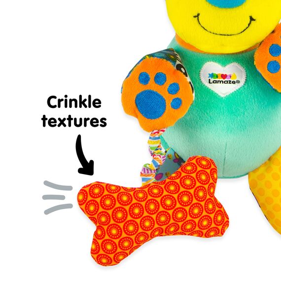 Lamaze Baby Spielzeug "Lustiger Soundhund" Clip & Go, das hochwertige Kleinkindspielzeug. Der quietschbunte Greifling fördert die Motorik und ist das perfekte Kinderwagenspielzeug und Kuscheltier, Mehrfarbig, LC27023