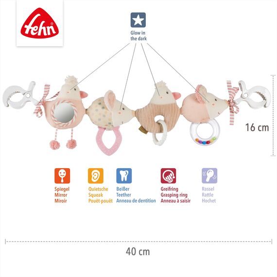 Fehn Kinderwagenkette feehnLAND – Mobile-Kette mit niedlichen Anhänger-Figuren zum flexiblen Aufhängen an Kinderwagen, Babyschale, Bettchen, Wiege, Spielbogen für Babys und Kleinkinder ab Geburt