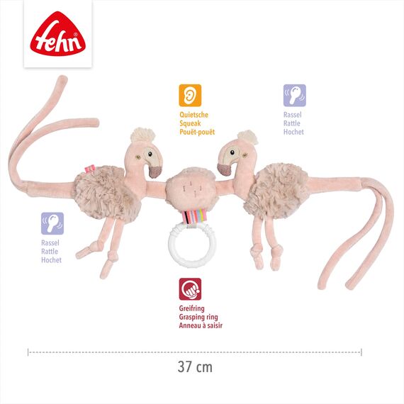 Fehn Kinderwagenkette Flamingo – Mobile-Kette mit niedlichen Flamingo-Figuren zum flexiblen Aufhängen an Kinderwagen, Babyschale, Bettchen, Wiege, Spielbogen für Babys und Kleinkinder ab Geburt