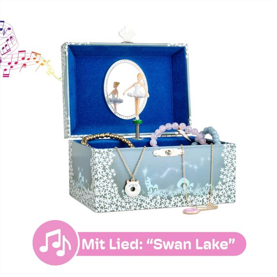 Jewelkeeper Spieluhr Schmuckkästchen - Musikalische Schmuckschatulle für Mädchen mit drehender Fee und Stern Design in Blau und Weiß - Schwanensee Melodie