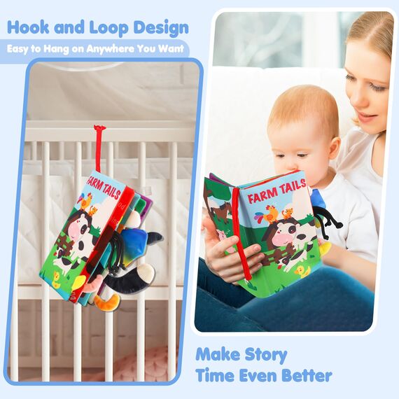 beiens Babybuch Baby Spielzeug 0 3 6 Monate,knisterbuch stoffbuch fühlbuch Baby bücher Quiet Book sensorik Kinderwagen Spielzeug Kette für Geschenk Junge mädchen