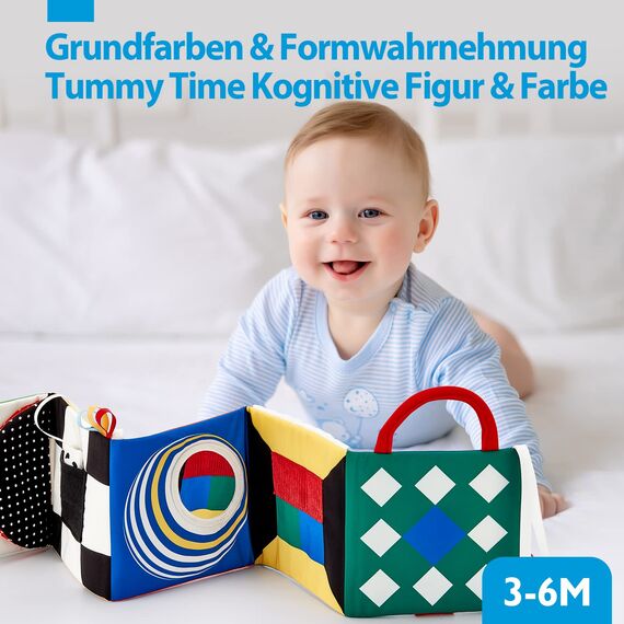 hahaland Stoffbuch Baby Spielzeug ab 0 6 Monate Schwarz Weiß Buch mit Spiegel,Kontrast Stoffbücher 0 Monate Baby Bücher Kinderwagen Spielzeug ab 0 3 6 12 Monate Geschenk für Jungen Mädchen