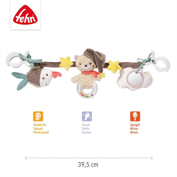 Fehn Kinderwagenkette Spielzeug Bruno – Baby Mobile Kette mit niedlichen Figuren zum Aufhängen an Kinderwagen, Babyschale oder Kinderbett – Kinderwagen Zubehör für Babys und Kinder ab 0+ Monaten