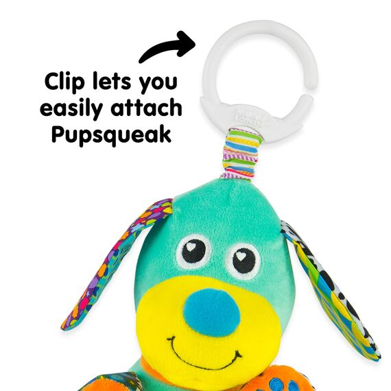 Lamaze Baby Spielzeug "Lustiger Soundhund" Clip & Go, das hochwertige Kleinkindspielzeug. Der quietschbunte Greifling fördert die Motorik und ist das perfekte Kinderwagenspielzeug und Kuscheltier, Mehrfarbig, LC27023