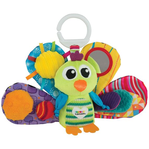 Lamaze LC27013 Baby Spielzeug Jaques, der Pfau Clip & Go, das hochwertige Kleinkindspielzeug. Der quietschbunte Greifling fördert die Motorik und ist das perfekte Kinderwagenspielzeug und Kuscheltier