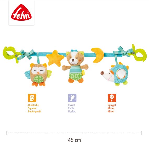 Fehn Kinderwagenkette Baby Mobile Sleeping Forest – Babymobile Kette mit süßen Anhänger Figuren - Babyspielzeug zum flexiblen Aufhängen - Kinderwagen Spielzeug für Babys und Kleinkinder ab 0+ Monaten