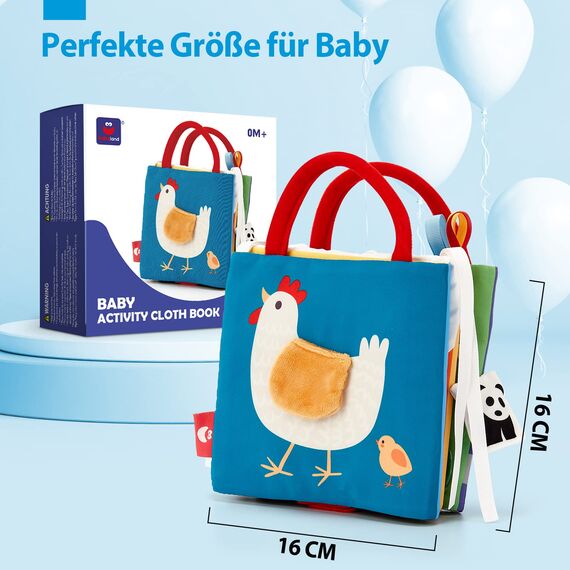 hahaland Stoffbuch Baby Spielzeug ab 0 6 Monate Schwarz Weiß Buch mit Spiegel,Kontrast Stoffbücher 0 Monate Baby Bücher Kinderwagen Spielzeug ab 0 3 6 12 Monate Geschenk für Jungen Mädchen