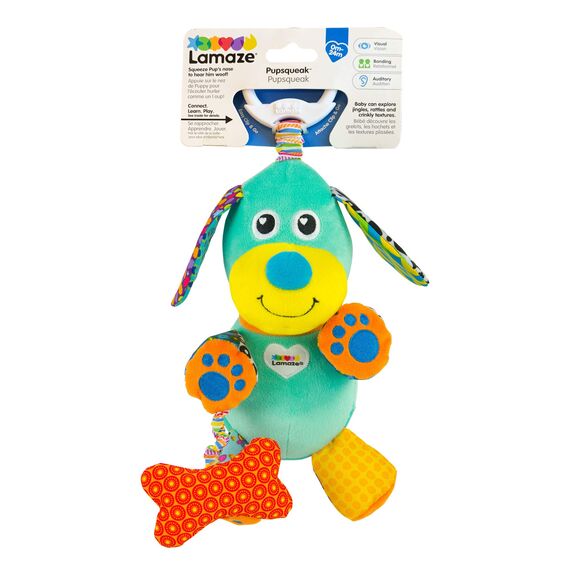Lamaze Baby Spielzeug "Lustiger Soundhund" Clip & Go, das hochwertige Kleinkindspielzeug. Der quietschbunte Greifling fördert die Motorik und ist das perfekte Kinderwagenspielzeug und Kuscheltier, Mehrfarbig, LC27023