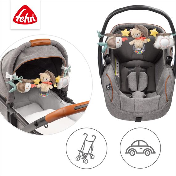 Fehn Kinderwagenkette Spielzeug Bruno – Baby Mobile Kette mit niedlichen Figuren zum Aufhängen an Kinderwagen, Babyschale oder Kinderbett – Kinderwagen Zubehör für Babys und Kinder ab 0+ Monaten