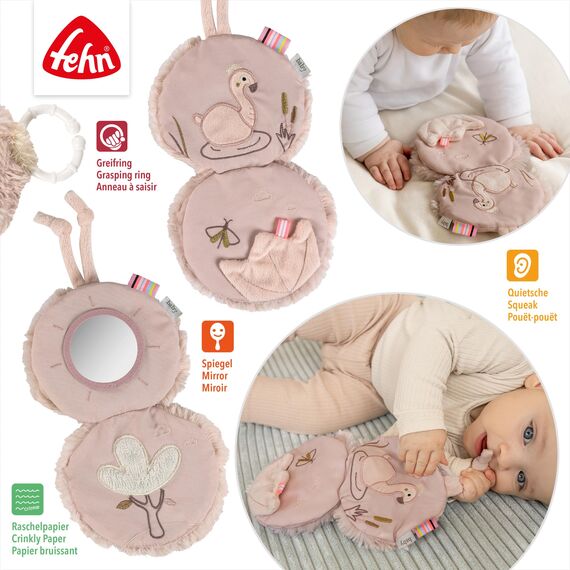 Fehn Stoffbuch Flamingo - Fühlbuch mit Natur-Motiven - 6 Seiten mit spannenden Materialien und Funktionen zum Fühlen, Greifen und Staunen - EIN optimaler Begleiter für zuhause und unterwegs