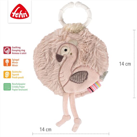 Fehn Stoffbuch Flamingo - Fühlbuch mit Natur-Motiven - 6 Seiten mit spannenden Materialien und Funktionen zum Fühlen, Greifen und Staunen - EIN optimaler Begleiter für zuhause und unterwegs