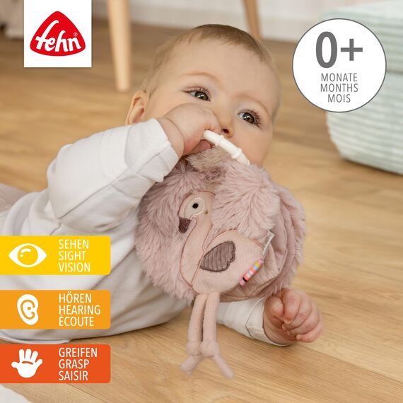 Fehn Stoffbuch Flamingo - Fühlbuch mit Natur-Motiven - 6 Seiten mit spannenden Materialien und Funktionen zum Fühlen, Greifen und Staunen - EIN optimaler Begleiter für zuhause und unterwegs