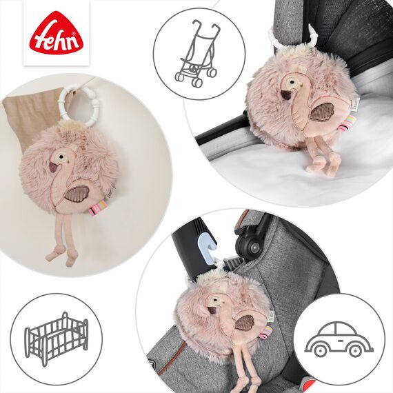 Fehn Stoffbuch Flamingo - Fühlbuch mit Natur-Motiven - 6 Seiten mit spannenden Materialien und Funktionen zum Fühlen, Greifen und Staunen - EIN optimaler Begleiter für zuhause und unterwegs
