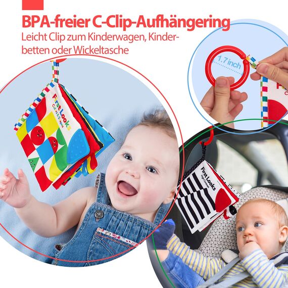 hahaland Kontrastkarten Baby Spielzeug 0 3 6 Monate, Schwarz Weiß Kontrasten Baby Buch für Neugeborene, Soft Bilderbuch Stoffbuch mit Spiegel, Kinderwagen Visuelle Stimulieren Babybuch Geschenk 2PCS