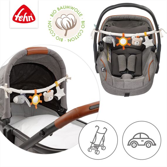 Fehn 052329 Kinderwagenkette fehnNATUR – Mobile-Kette mit Anhänger-Figuren zum flexiblen Aufhängen – aus zertifizierter Bio-Baumwolle (KBA) – für Babys und Kleinkinder ab Geburt, Mehrfarbig