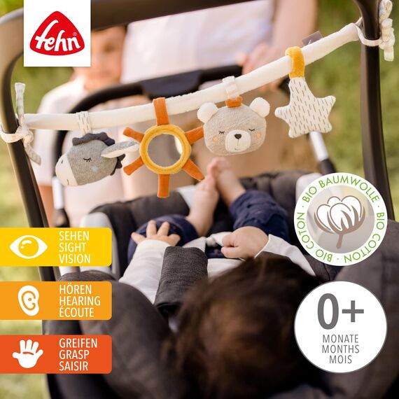 Fehn 052329 Kinderwagenkette fehnNATUR – Mobile-Kette mit Anhänger-Figuren zum flexiblen Aufhängen – aus zertifizierter Bio-Baumwolle (KBA) – für Babys und Kleinkinder ab Geburt, Mehrfarbig