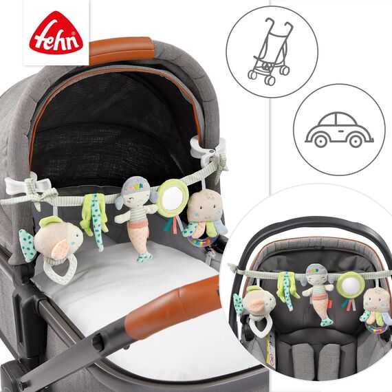 Fehn 054491 Kinderwagenkette Meereskinder – Kette mit süßen Meeresbewohnern zum flexiblen Aufhängen – Für Babys und Kleinkinder ab 0+ Monaten – Größe: 45 cm