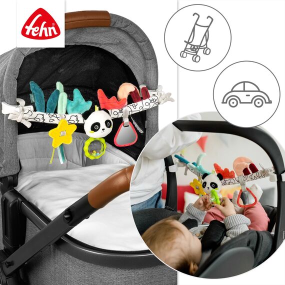 Fehn Kinderwagenkette Panda – Baby Mobile Kette mit Figuren – zum Aufhängen an Kinderwagen, Babyschale, Kinderbett, Spielbogen – für Babys & Kleinkinder