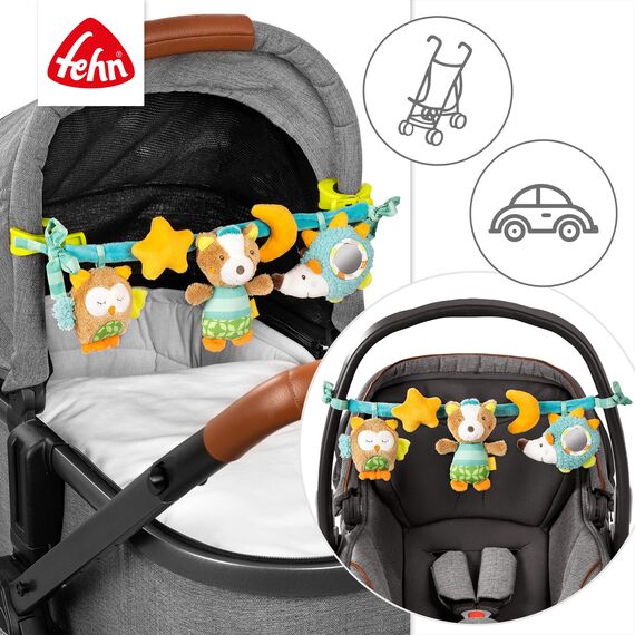 Fehn Kinderwagenkette Baby Mobile Sleeping Forest – Babymobile Kette mit süßen Anhänger Figuren - Babyspielzeug zum flexiblen Aufhängen - Kinderwagen Spielzeug für Babys und Kleinkinder ab 0+ Monaten