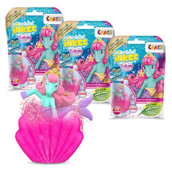 INKEE Surprise GALUPY MERMAID | 3er Pack Badebomben Kinder mit Überraschung, 3x Meerjungfrau Badekugeln kinder mit Zuckerwatte Aroma, Einhorn Spielzeug,