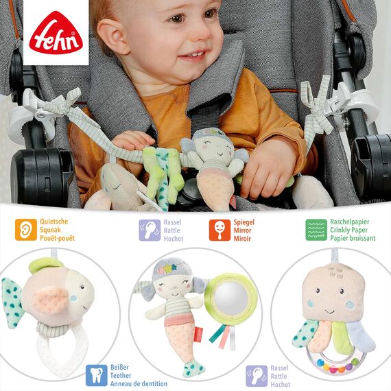 Fehn 054491 Kinderwagenkette Meereskinder – Kette mit süßen Meeresbewohnern zum flexiblen Aufhängen – Für Babys und Kleinkinder ab 0+ Monaten – Größe: 45 cm