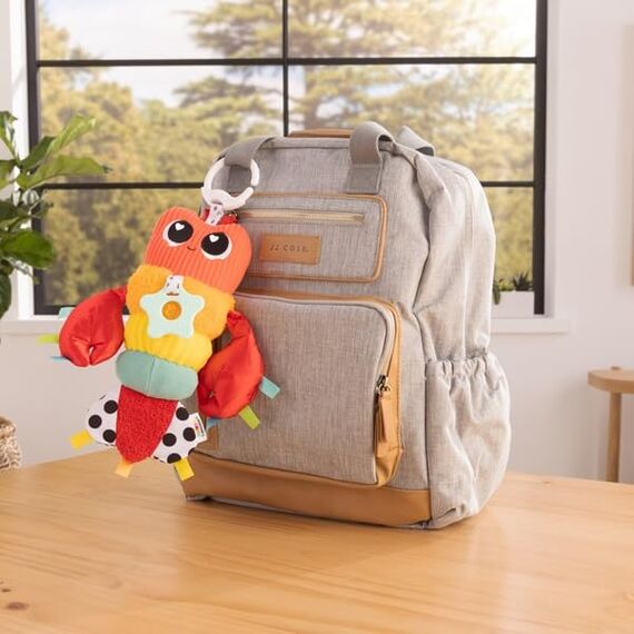 Lamaze Liam Der Hummer Clip & Go, Sensorisches Clip-On Spielzeug, Texturierter Hummer mit Knister- und Glöckchensound, Seestern Beißring, Reisefreundlich, Feinmotorik Entwicklung