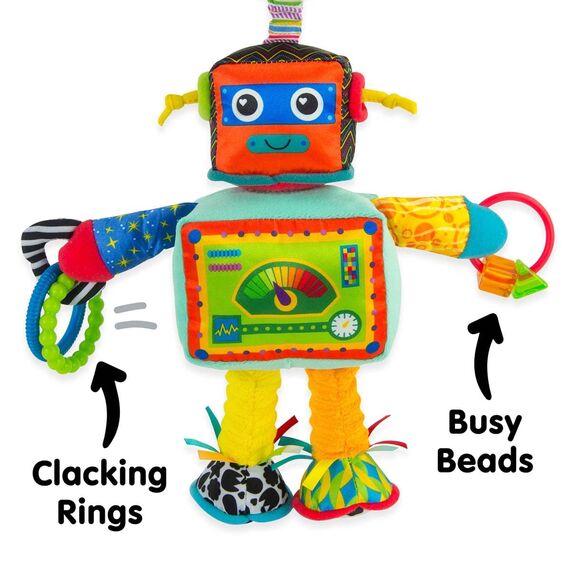 Lamaze LC27089 Baby Spielzeug Rusty, der Roboter Clip & Go, das hochwertige Kleinkindspielzeug. Der quietschbunte Greifling ist das perfekte Kinderwagenspielzeug und Kuscheltier für Babys, L27089