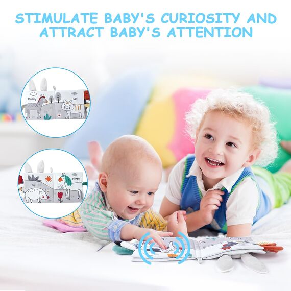 Vicloon Stoffbuch für Babys,Bilderbuch aus Stoff mit Tiere,frühe Entwicklung Baby Tuch Bücher,Wahrnehmungs-Lernspielzeug,Geschenke für Babys-KaninchenStil
