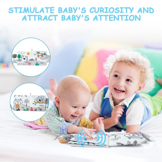Vicloon Stoffbuch für Babys,Bilderbuch aus Stoff mit Tiere,frühe Entwicklung Baby Tuch Bücher,Wahrnehmungs-Lernspielzeug,Geschenke für Babys-ElefantenStil
