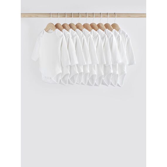 NEXT Baby Langärmelige Bodys, 10er-Pack Weiß 56-62