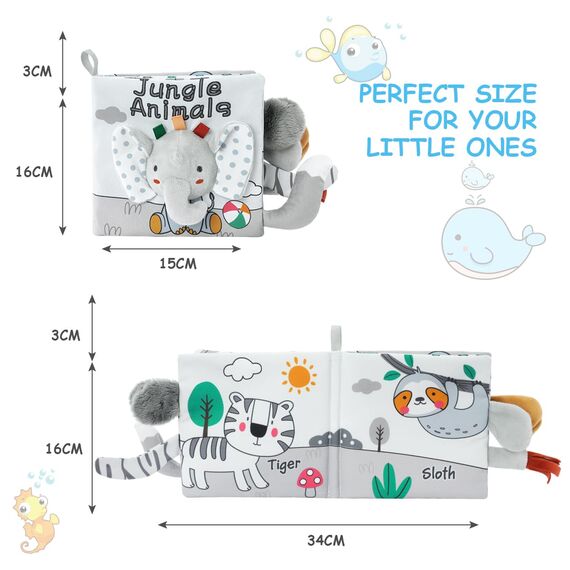 Vicloon Stoffbuch für Babys,Bilderbuch aus Stoff mit Tiere,frühe Entwicklung Baby Tuch Bücher,Wahrnehmungs-Lernspielzeug,Geschenke für Babys-ElefantenStil