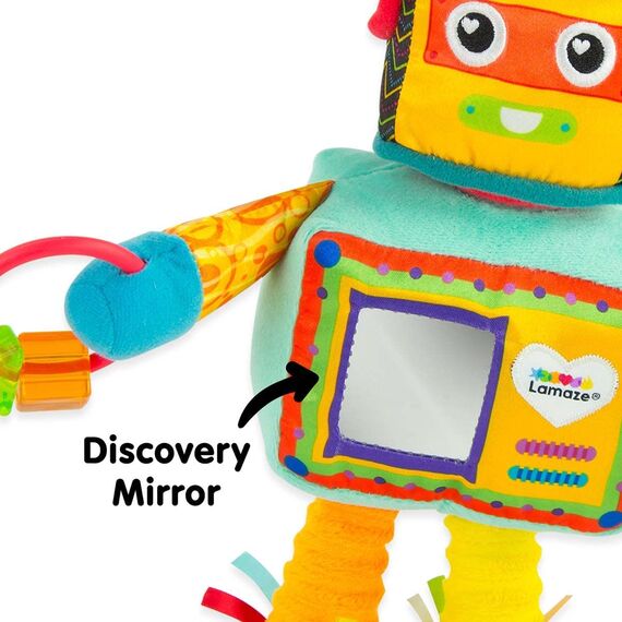 Lamaze LC27089 Baby Spielzeug Rusty, der Roboter Clip & Go, das hochwertige Kleinkindspielzeug. Der quietschbunte Greifling ist das perfekte Kinderwagenspielzeug und Kuscheltier für Babys, L27089