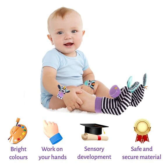 ACCEVO 4Pcs Rassel Baby Socken Babyspielzeug Handgelenk Und Babygeschenke Gurt Rasseln Set Baby Frühe Bildung Spielzeug für Neugeborene Kleinkinder Spielzeug für 0-36 Monat Baby Geschenk