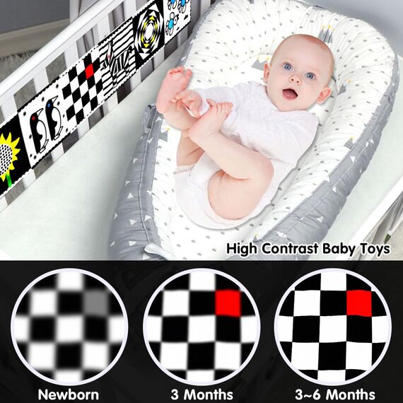 Jiosdo Baby Spielzeug 0-3 Monate, Schwarz Weiss Kontrast Spielzeug Baby Stoffbuch Knistertuch, Kontrastbuch Kinderwagen Geschenksets Babyspielzeug 0 3 6 12 Monate(2PCS)