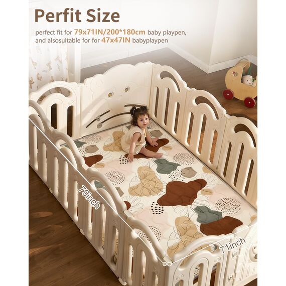 Lambluefly Krabbelmatte Baby Faltbar, Verdickte Krabbeldecke für Baby 200x180cm, Anti Rutsch Matte, Maschinenwaschbare, Spielmatte Faltbar, Babymatte Krabbelmatte für Laufgitter, Design im Bohème-Stil